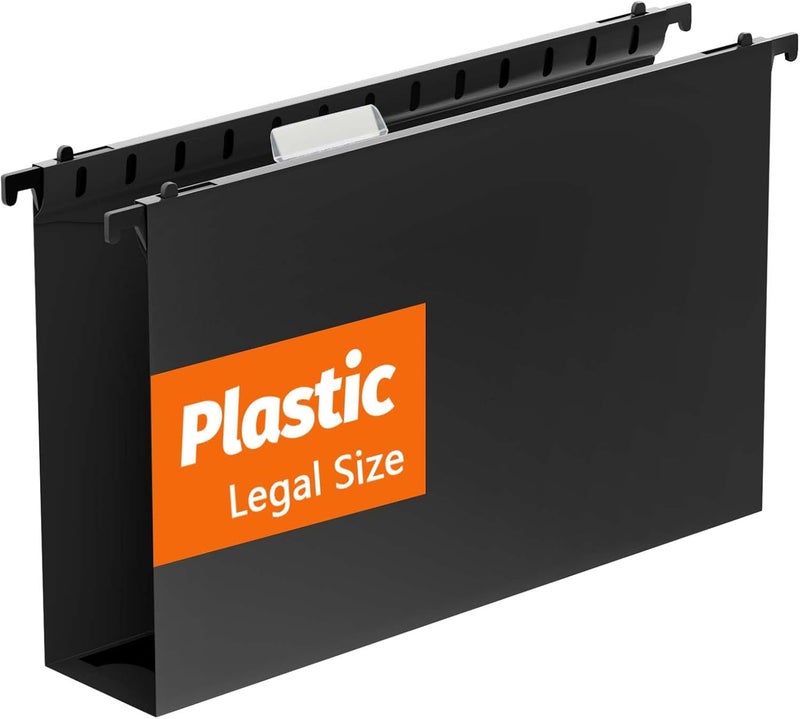 SHUTEX Extra Capacity Legal Size Plastic Hanging File Folders,12 Pack Reinforced Legal Size Hanging Folder with Heavy Duty 2 Inch Expansion,Filing Cabinet Folders,for Bulky Files, Medical Charts,Black - Image 1